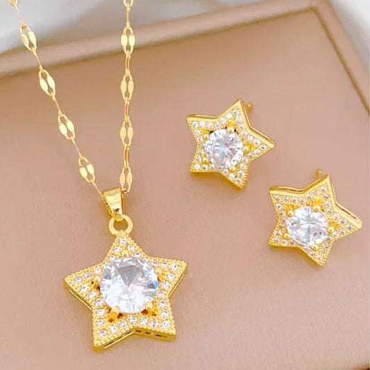 Golden Brilliance Necklace with Earrings - A04